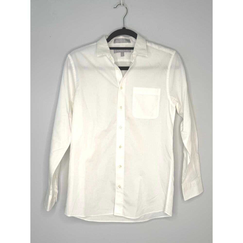 Nordstrom White Cotton Wrinkle Free Boys Dress Button Down Shirt Chest Pocket 16